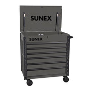Sunex Tools 8056FD premium service cart in grey with lid open