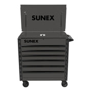 Sunex 8056FD grey service cart with drawers open