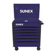 Sunex Tools 8056FD premium service cart in purple with lid open