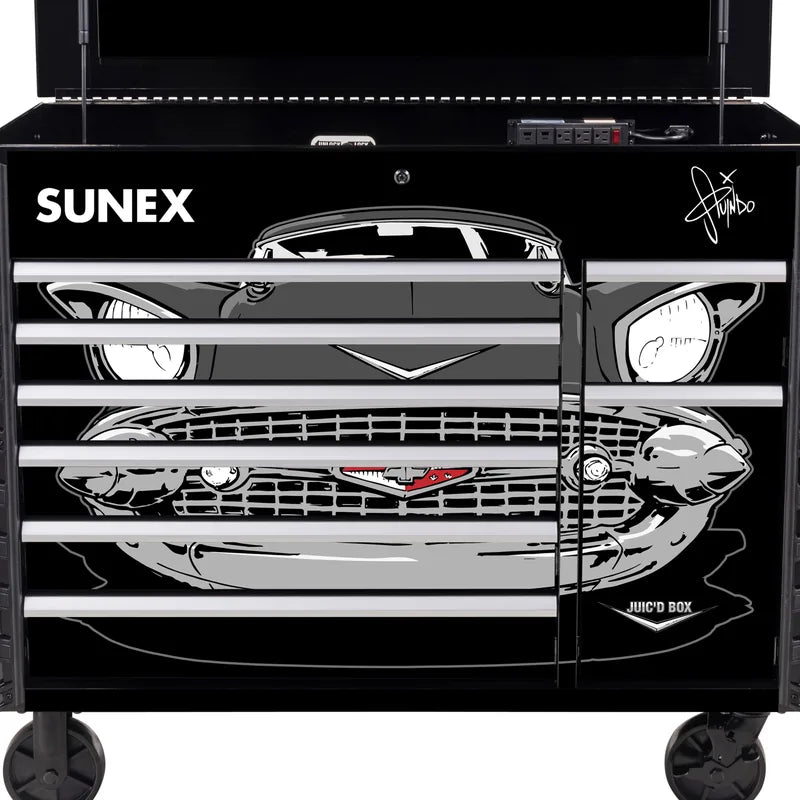 57 Chevy grille artwork across the 8065PCBK57 drawer bank