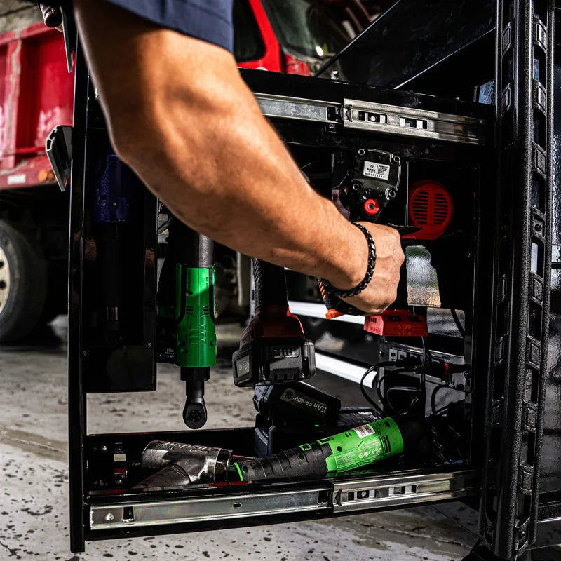 Modular power tool drawer of the Sunex 8065PCBK57 holding cordless tools