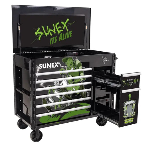 Sunex 8065PCBKALIVE power cart with the power tool drawer pulled out