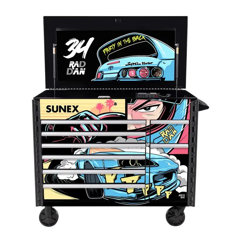 Sunex 8065PCBKRADDAN Rad Dan Manga Juic'd Box power cart with lid open