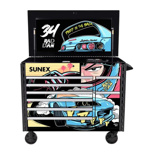 Sunex 8065PCBKRADDAN Rad Dan Manga Juic'd Box power cart with lid open