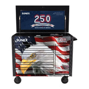Sunex 8065PCBKUSA American Eagle 250th Juic'd Box power cart with lid open