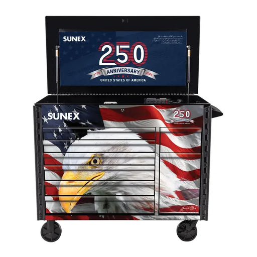 Sunex 8065PCBKUSA American Eagle 250th Juic'd Box power cart with lid open