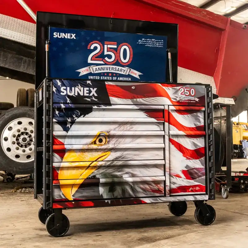 Sunex 8065PCBKUSA power cart in a truck shop