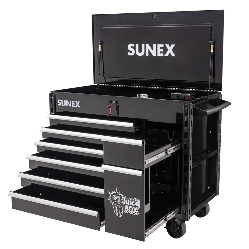 Sunex 8065PC black power cart with all 7 drawers extended