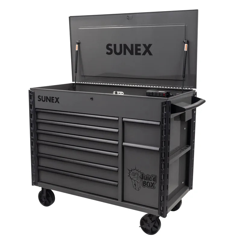 Sunex Tools 8065PC Juic'd Box power cart in gray with lid open