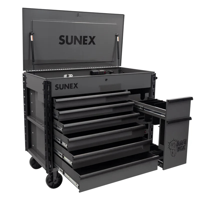 Sunex 8065PC gray power cart with all 7 drawers extended