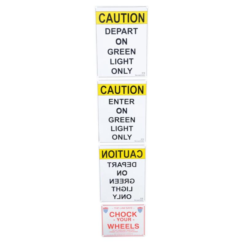 caution signs of the Vestil Trailer Lock System Steel Electric Hydraulic with Polypropylene Light Package Blue / Yellow