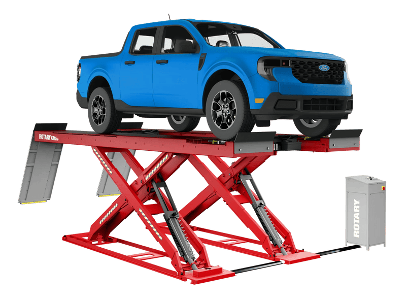 Rotary XA14 alignment scissor lift raised on its runways