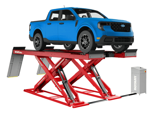 Rotary XA14 alignment scissor lift raised on its runways