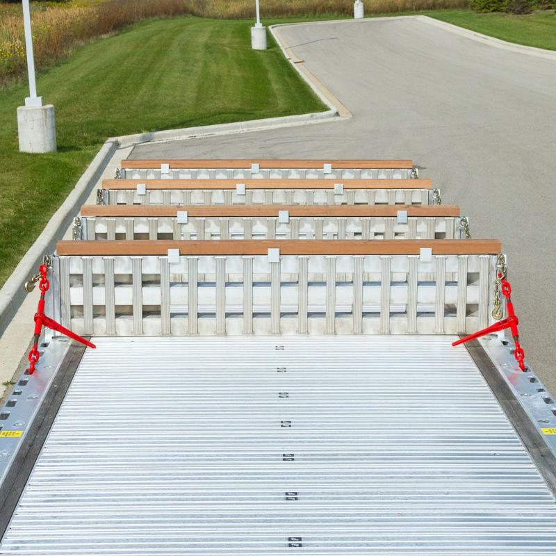 HD Ramps aluminum 23,500 lb master kit configured as a load leveler on an 18-inch step deck trailer bunk.