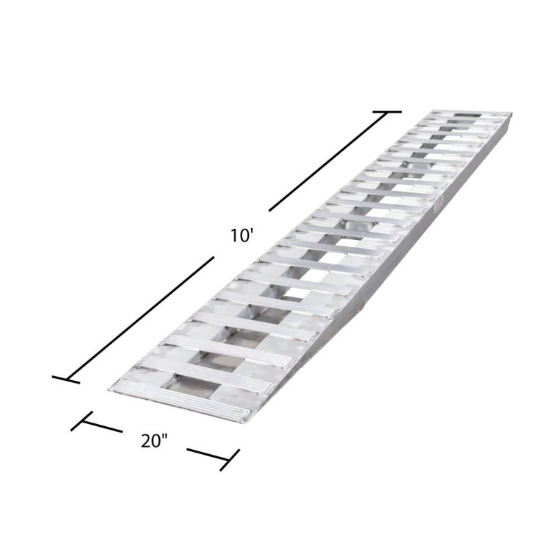 HD Ramps aluminum hook-end car trailer ramps clearly shown with measurement dimensions.
