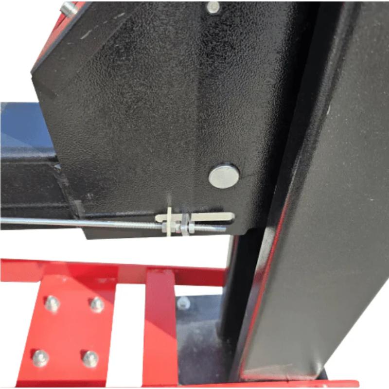 Four post storage lift from Katool showing a single column post supporting the lift structure during vehicle storage.
