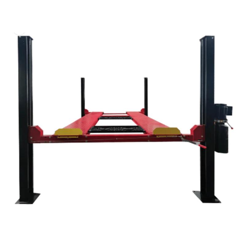 Four post storage lift from Katool shown from the rear highlighting column structure and platform from the opposite end.