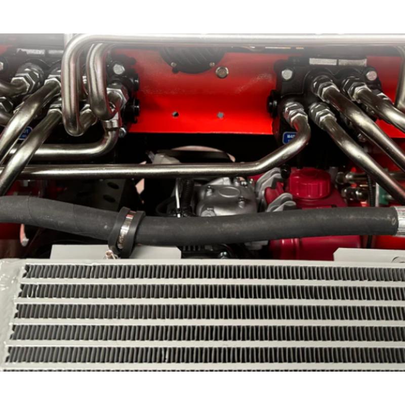 Mini skid steer loader from KATOOL showing additional hydraulic pipes that support lifting, drive, and attachment functions.
