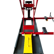 Katool mid-rise scissor lift safety lock system shown on the lower frame with built-in locking and controlled release mechanism.

