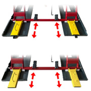 Katool mid-rise scissor lift safety release and locking mechanism mounted on the lower frame for secure, controlled lowering.

