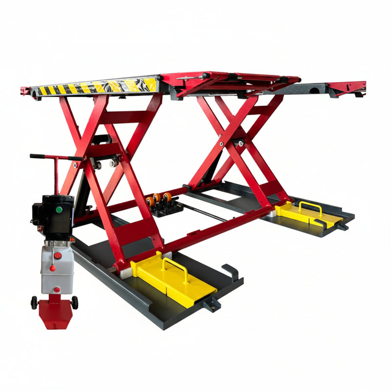 Katool mid-rise scissor lift front view showing 7,000 lb capacity professional automotive service platform.


