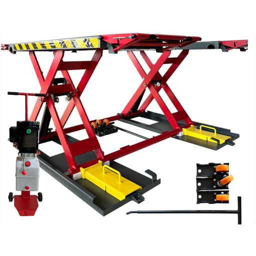 Katool mid-rise scissor lift front view showing 7,000 lb capacity professional automotive service platform.

