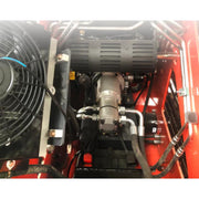 Mini skid steer loader from KATOOL showing internal components inside the machine for service access and maintenance.
