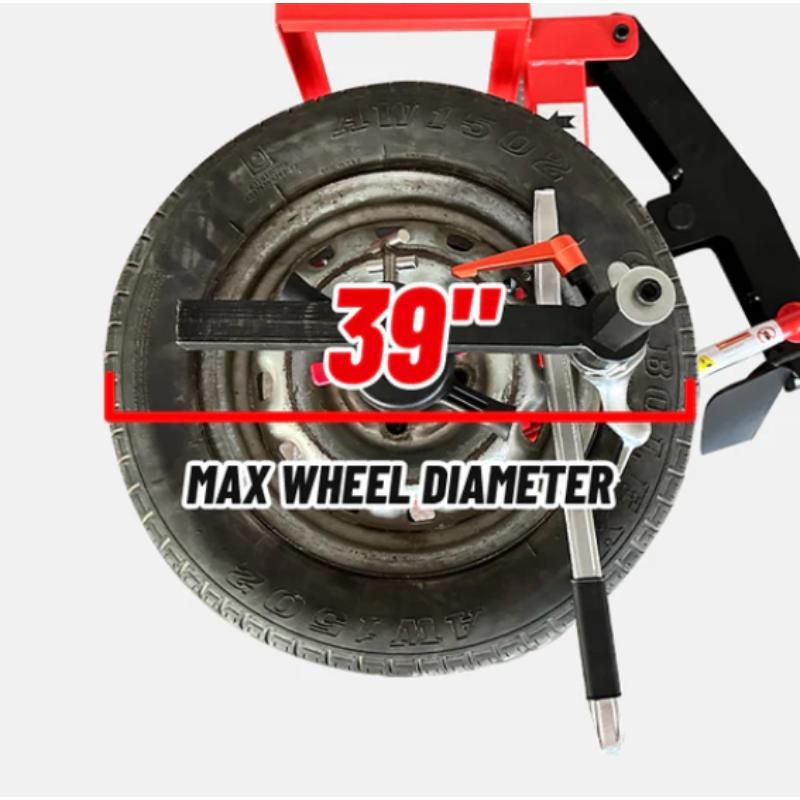Manual tire changer from Katool showing support for a maximum wheel diameter of up to 39 inches.