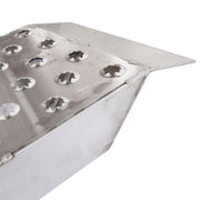 HD Ramps closeup of the aluminum plate end designed for securing the car ramp to a flat trailer deck.