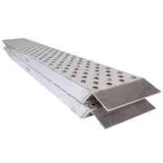 HD Ramps plate end aluminum car ramps stacked neatly on top of each other for easy storage.