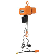 Electric chain hoist from Vestil with 2,000 lb capacity and push-button controls for smooth overhead lifting.