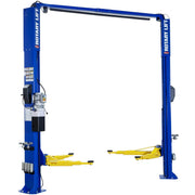 Rotary SPOA10-AV asymmetric two-post car lift with all-vehicle arms, 10,000 lb capacity, blue