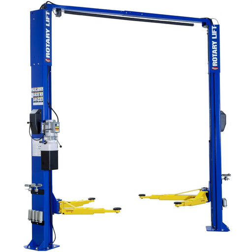 Rotary SPOA10-AV asymmetric two-post car lift with all-vehicle arms, 10,000 lb capacity, blue