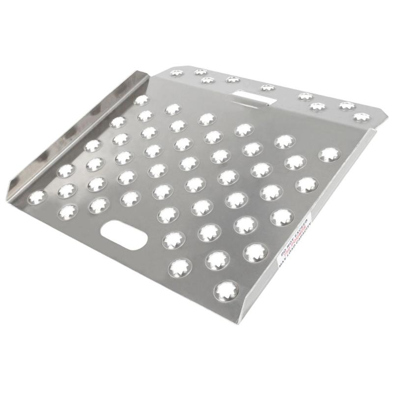 36 inch by 36 inch aluminum curb ramp from Guardian with 750 lb capacity and EZ-Traction punch plate surface.
